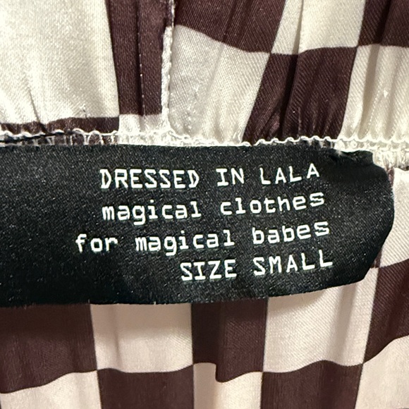 Dressed in LALA Checkered Brown and Cream Midi Satin Skirt - Picture 2 of 8